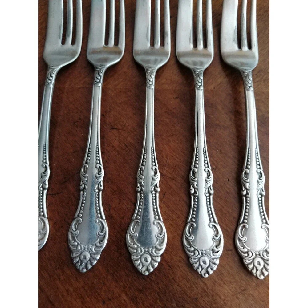 5x Antique Wm A Rogers A10 CARLTON 1898 Silverplate Cake Pastry Pie Fork 6.8